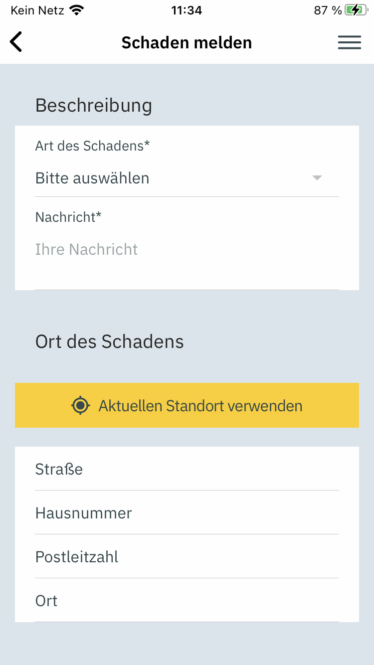 Ein Screenshot, über die Schadensmeldung der App von Kornwestheim.