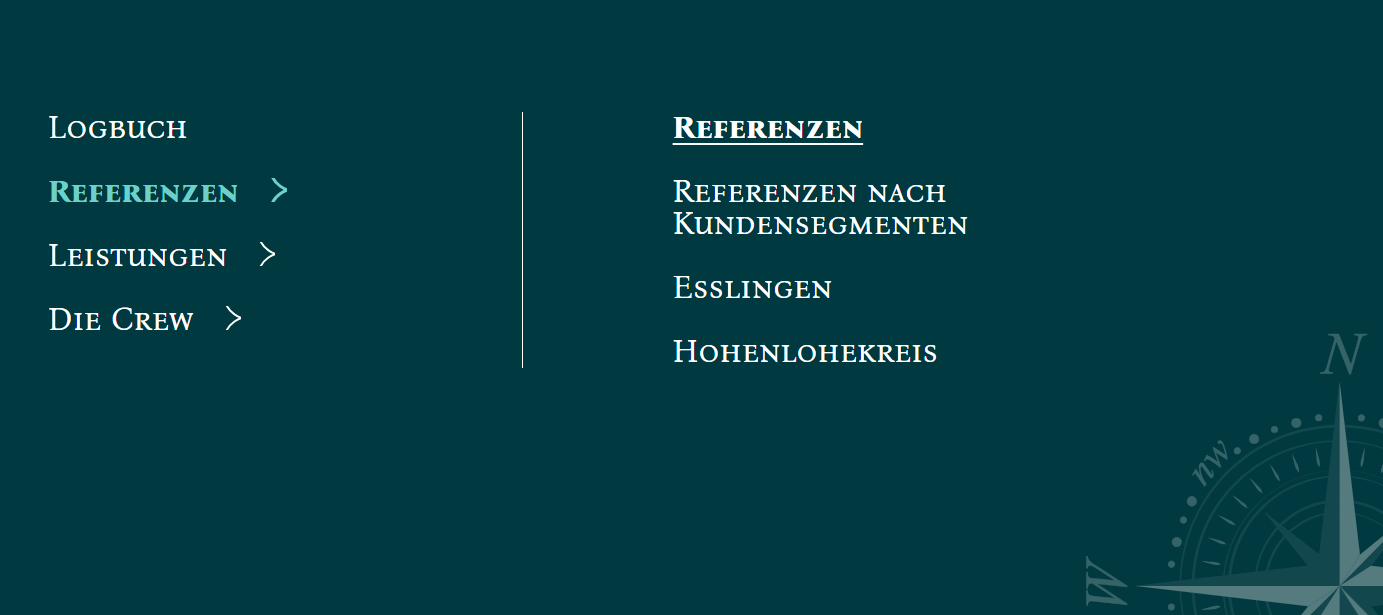 geöffnete Navigation zum Punkt "Referenzen"